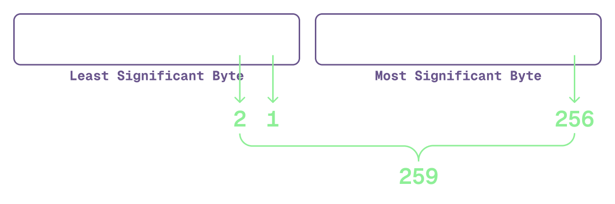 Little-endian layout for a `short` integer adding up to 259